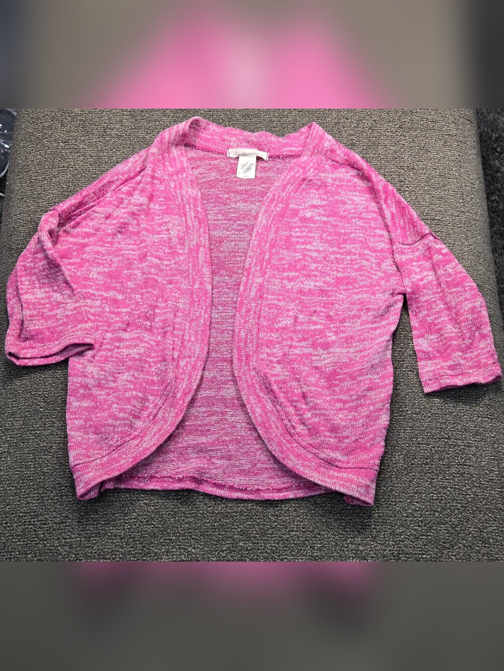 Girl's Open-Front Pink Marled Sweater Cardigan